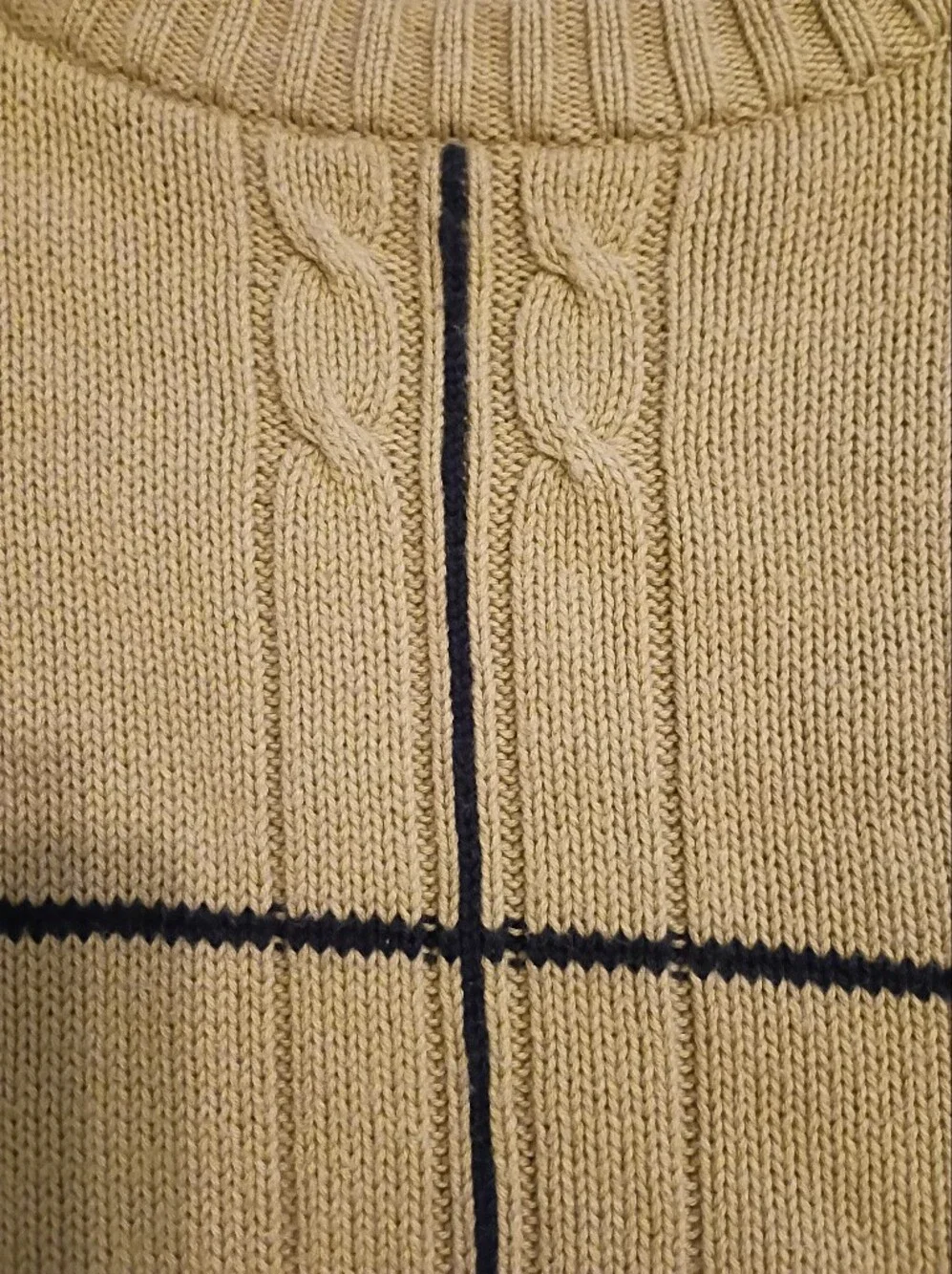 VTG Oscar de la Renta Tan Crewneck Sweater with Black & White Grid Sz XXL